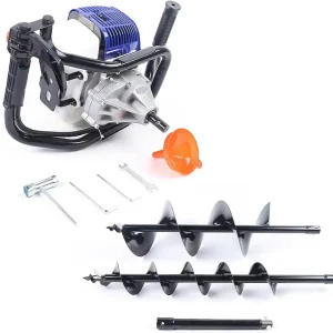 52cc Gas Powered Earth Auger Post Hole Digger w/ 4", 8" Drill Bits Kit, Fence Posts Garden Hand Auger Posthole Digger Ice Fishing Auger 2-Stroke 8500rpm (US Stock)
