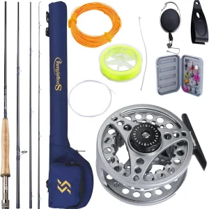 5/6 Weight 9ft Fly Rod, 4-Piece Graphite Rod, Die Cast Aluminum Reel, Carrying Case, Fly Box & Fishing Flies Combo Starter Kit