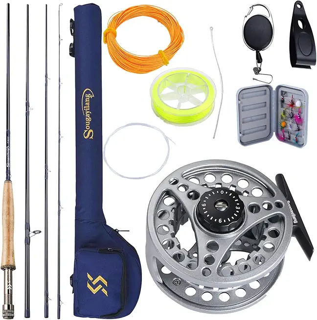 5/6 Weight 9ft Fly Rod, 4-Piece Graphite Rod, Die Cast Aluminum Reel, Carrying Case, Fly Box & Fishing Flies Combo Starter Kit