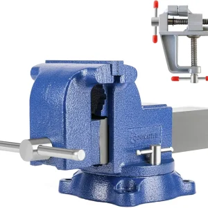 6" Heavy-Duty Bench Vise Ductile Iron Bench Vise 6 Inch 360� Swivel Bench Vice with Anvil Blue, Include Mini Bench Vice Clamp