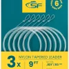6 Pack Pre Knotted Nylon Fly Fishing Lines 7.5ft 9ft 12ft 0x1x2x3x4x5x6x7x