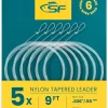 6 Pack Pre Knotted Nylon Fly Fishing Lines 7.5ft 9ft 12ft 0x1x2x3x4x5x6x7x