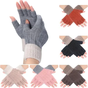 6 Pairs Winter Fingerless Gloves for Women Men Knitted Half Finger Typing Gloves Touchscreen Warm Stretchy Mittens for Adult Cold Weather