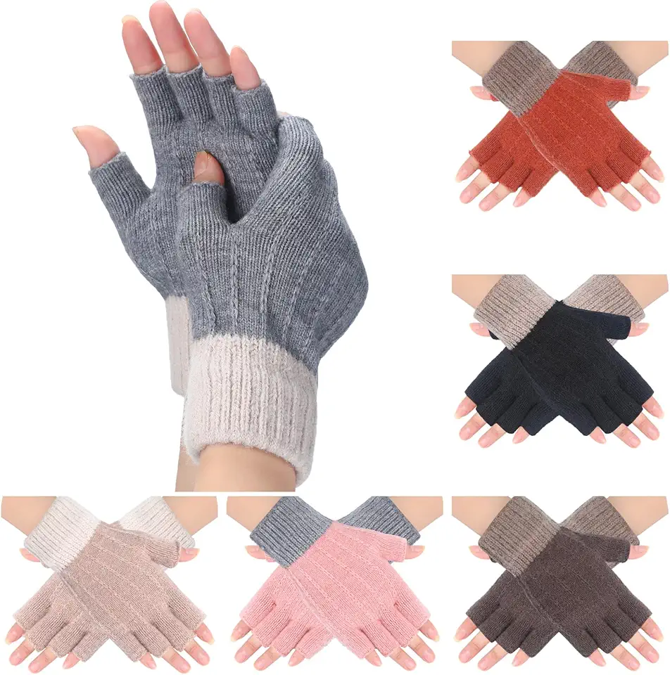 6 Pairs Winter Fingerless Gloves for Women Men Knitted Half Finger Typing Gloves Touchscreen Warm Stretchy Mittens for Adult Cold Weather
