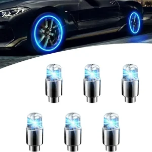 6 PCS Car Tire Flashing Light, 1.45" x 0.66" PVC Shell Vibration Sensing Hub Valve Breathing Light, Personalized Decorative Modification Accessory, for Most Cars and Motorcycles (Blue)