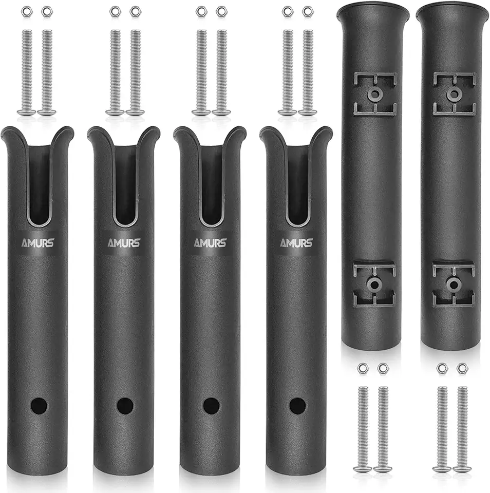 6 Tube Fishing Rod Holder Bracket Black Fishing Pole Holder with Screws for Garage Boat Cooler Trailer