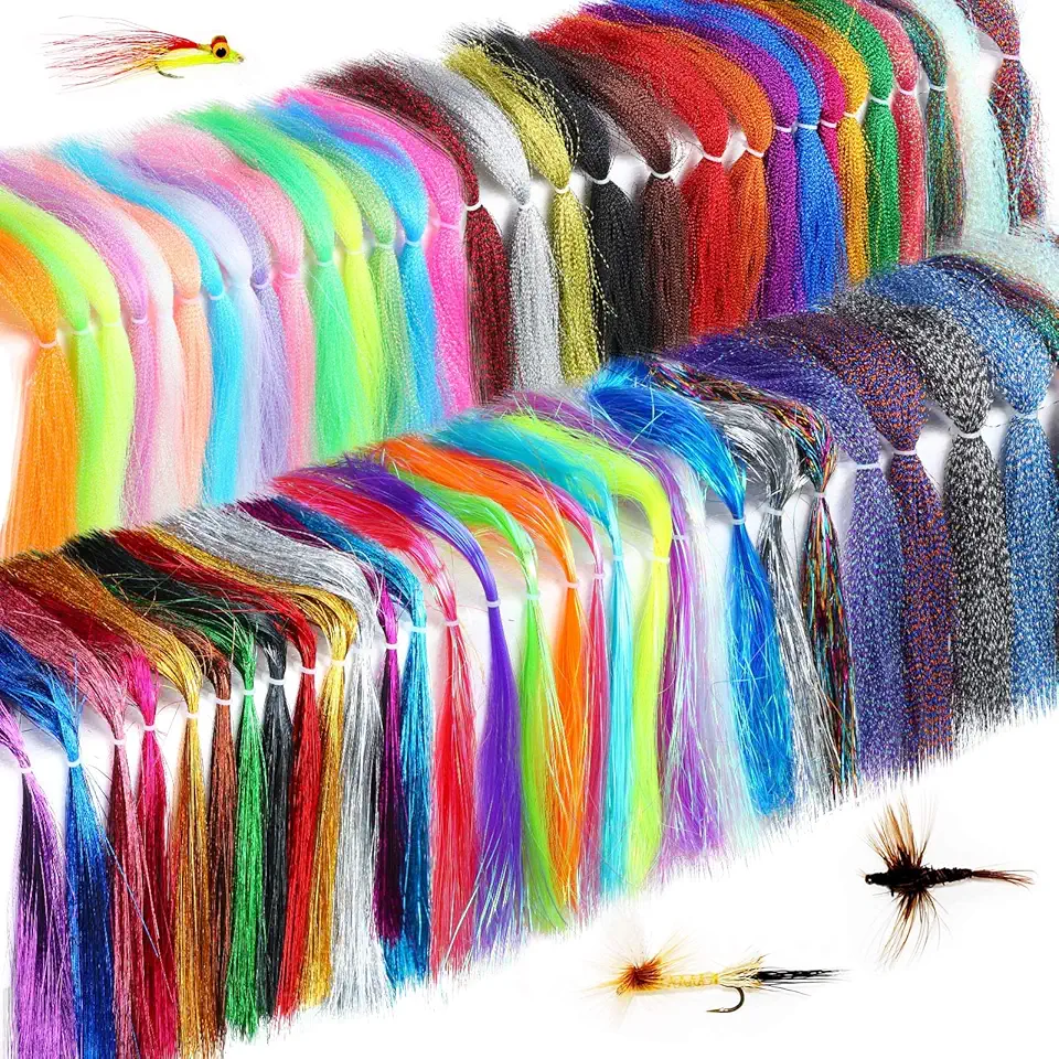 60 Bags Colors Crystal Flash Fly Tying Material Fly Tying Thread Line Fly Tieing Kit for Hook Lure Dry Flies Jig Skirts Making, 300-400 Pcs Per Bag, Approx 30 Cm/ 11.81 Inches in Length