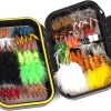 64/108pcs Fly Fishing Flies Assortment Kit for Trout Bass, Dry Wet Nymph Streamer Popper Flies with Waterproof Fly Box
