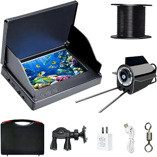 66ft Colitt Underwater Fishing Camera, 5in Fish Finder for Fishing with Infrared Night Vision Light, Professional Fishing Aid with Sun Visor for Ice Lake Sea Boat, 220� Wide-Angle Lens