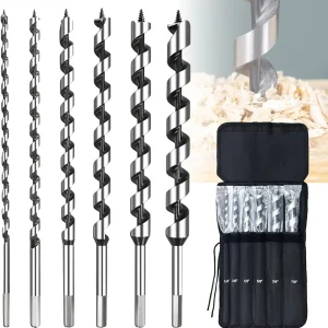 6Pcs 12" Wood Auger Drill bit Set?1/4"-7/8" Hex Shank Auger Drill bit Wood for Soft and Hard Wood,Drywall,Plastic and Composite Materials