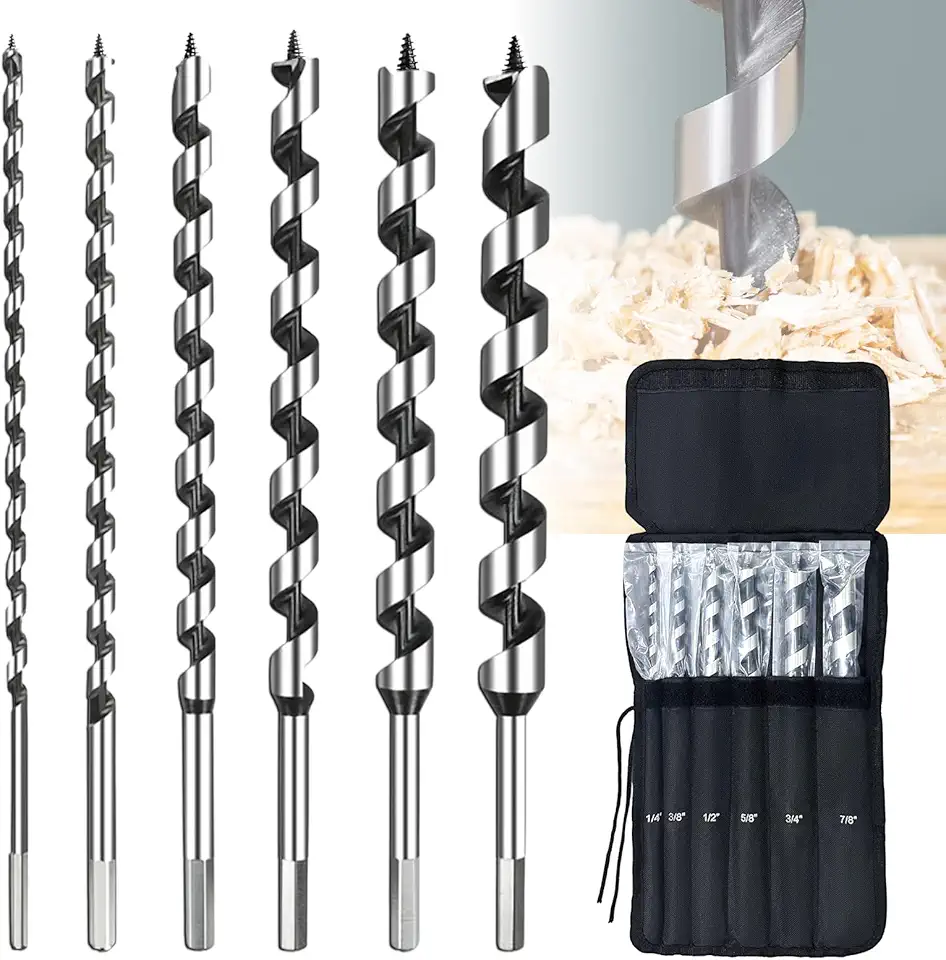 6Pcs 12" Wood Auger Drill bit Set?1/4"-7/8" Hex Shank Auger Drill bit Wood for Soft and Hard Wood,Drywall,Plastic and Composite Materials