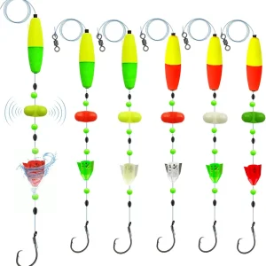 6Pcs Catfish Fishing Rigs Ready Kit?2 in 1 Rotating rattles/Double Rattles Beads, Float Rigs Tackle Santee Rig Peg Catfish?Free Adjustment in freshwter and Saltwater
