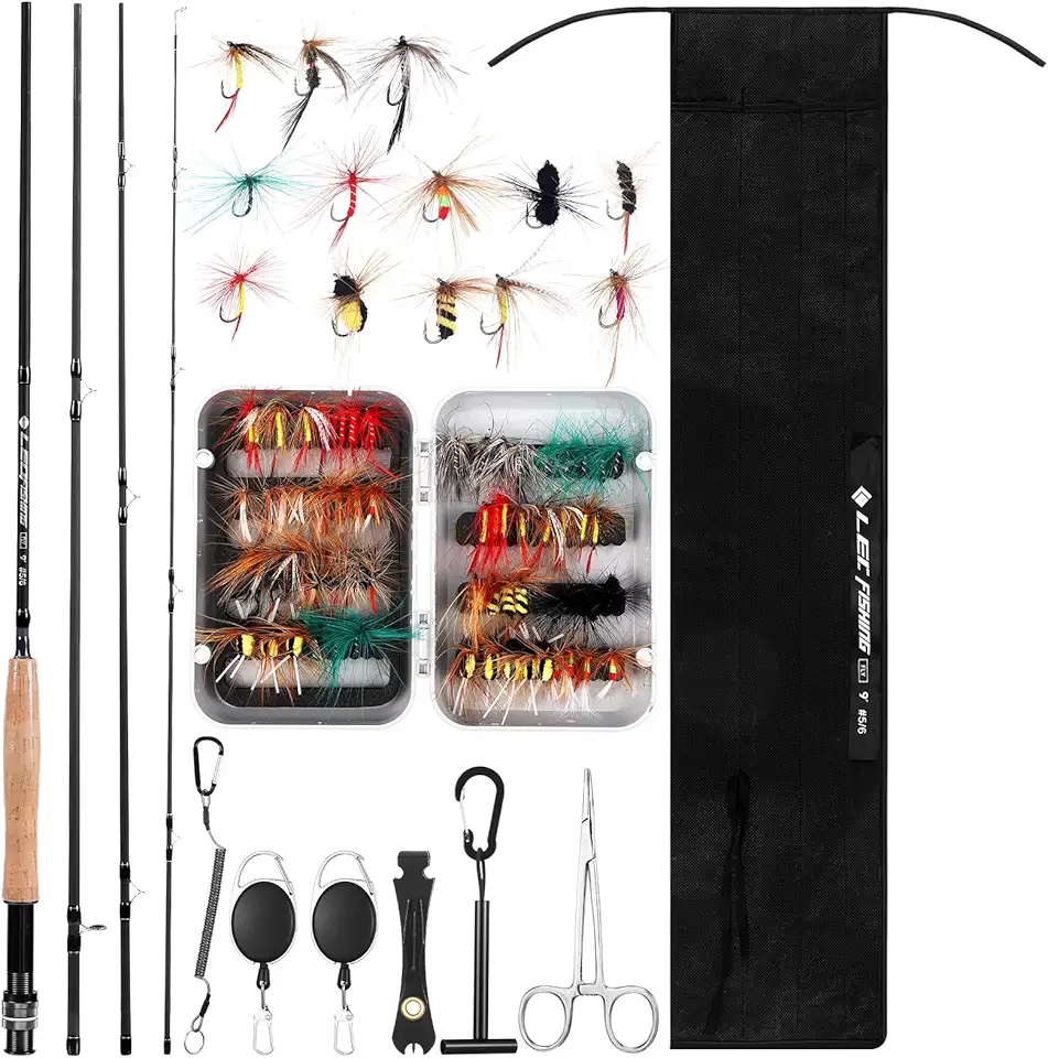 71 Pcs 9 ft Carbon Fiber Fly Fishing Rod Combo Starter Kit 64 Pcs 16 Types Flies Assortment for Trout Bass with Nippers Tippet Holder Accessories Fly Fishing Tackle Kit