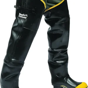 7942-10 Repel Footwear Steel Toe Hip Boots with Straps, Men's Size 10, Black