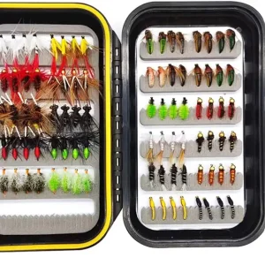 88pcs Hand-Tied Fly Fishing Flies Kit with Waterproof Box - Dry/Wet Flies, Nymphs, Streamers, Poppers, Woolly Buggers for Trout, Bass, Salmon, Steel Head - Tenkara Lures for Beginners & Pro