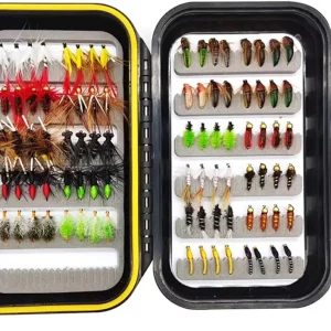 88pcs Hand-Tied Fly Fishing Flies Kit with Waterproof Box - Dry/Wet Flies, Nymphs, Streamers, Poppers, Woolly Buggers for Trout, Bass, Salmon, Steel Head - Tenkara Lures for Beginners & Pro