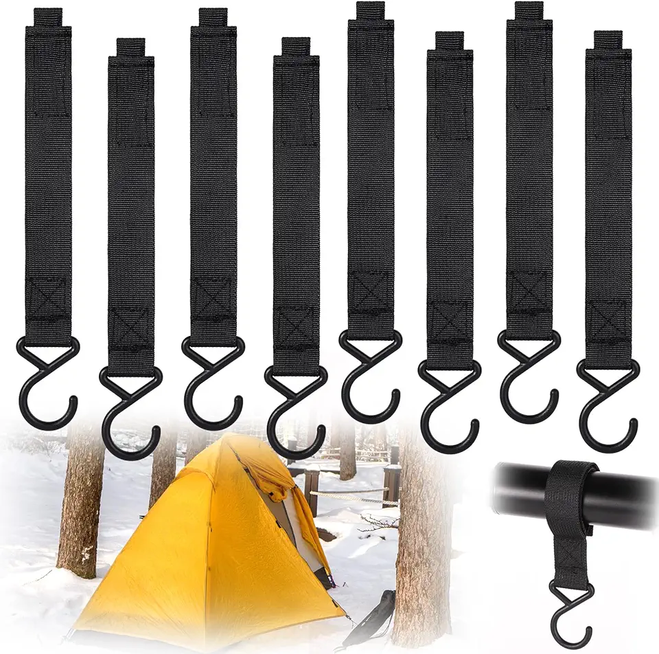 8pcs Ice Fishing Coat Hooks, Ice Fishing Shelter Coat Hooks Ice Fishing Shelter Accessories Hanging Storage for Ice Fishing Tents Outdoor Camping Hunting Accessories, Black