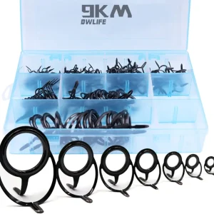 9KM DWLIFE Fishing Rod Tip Guide Repair Kit Pole Replacement Stainless Steel Ceramic Ring Saltwater Freshwater Mixed Size in a Box