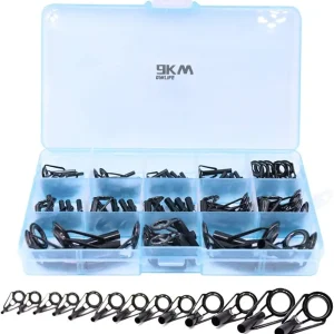 9KM DWLIFE Fishing Rod Tip Repair Kit, Black Stainless Steel, Wear Resistant Ceramic Ring, Guide Replacement