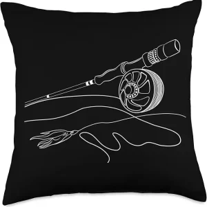 A fly rod with a self-tied fly Throw Pillow