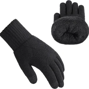 Achiou Winter Gloves for Men Women, Thicken Touch Screen Glove, Dual-Layer Knit Lining, Running Gloves for Cold Weather