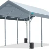 ADVANCE OUTDOOR 12x20 ft Canopy Garage Heavy Duty Carport Car Boat Shelter Party Tent, Adjustable Peak Height from 9.5ft to 11ft, Gray