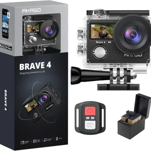 AKASO Brave 4 4K30fps 20MP WiFi Action Camera Ultra Hd with EIS 131ft Waterproof Camera Remote Control 5xZoom Underwater Camcorder with 2 Batteries and Bicycle Helmet Accessories Kit
