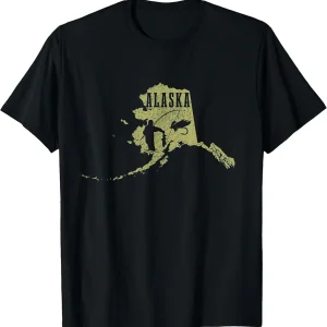 Alaska Fly Fishing vintage State Map Trout Salmon Fisherman T-Shirt