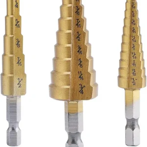 Aleric Step Drill Bit Set - Titanium Coated, High Speed Steel Drill Cone Bits for Sheet Metal Hole Drilling Cutting, HSS Multi Size Hole Stepped Up Unibit for DIY Lovers,3pcs