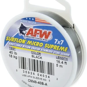 American Fishing Wire Surflon Micro Supreme Nylon Coated 7x7 Stainless Steel Leader Wire - Knottable Wire Leaders for Fishing Saltwater, Fly Fishing, 13lb Test - 90lb Test, Bright, Black & Camo Colors