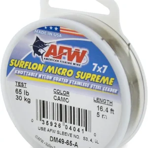 American Fishing Wire Surflon Micro Supreme Nylon Coated 7x7 Stainless Steel Leader Wire - Knottable Wire Leaders for Fishing Saltwater, Fly Fishing, 13lb Test - 90lb Test, Bright, Black & Camo Colors