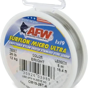 American Fishing Wire Surflon Micro Ultra Nylon Coated 1x19 Stainless Steel Leader Wire - Knottable Fishing Leaders Saltwater & Fly Fishing, 6lb Test - 61lb Test, Bright, Black & Camo Colors