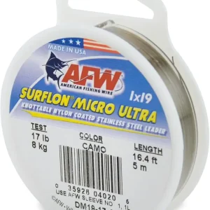 American Fishing Wire Surflon Micro Ultra Nylon Coated 1x19 Stainless Steel Leader Wire - Knottable Fishing Leaders Saltwater & Fly Fishing, 6lb Test - 61lb Test, Bright, Black & Camo Colors