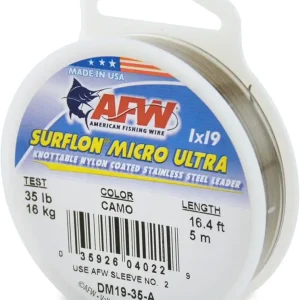 American Fishing Wire Surflon Micro Ultra Nylon Coated 1x19 Stainless Steel Leader Wire - Knottable Fishing Leaders Saltwater & Fly Fishing, 6lb Test - 61lb Test, Bright, Black & Camo Colors