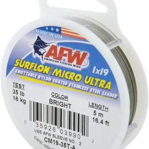 American Fishing Wire Surflon Micro Ultra Nylon Coated 1x19 Stainless Steel Leader Wire - Knottable Fishing Leaders Saltwater & Fly Fishing, 6lb Test - 61lb Test, Bright, Black & Camo Colors