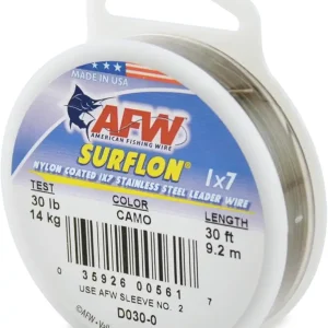 American Fishing Wire Surflon Nylon Coated 1x7 Stainless Steel Leader Wire - Fishing Leader Line for Saltwater, 10lb Test - 250lb Test in Bright, Black, Camo in 30ft, 100ft, 300ft and 1,000ft Lengths