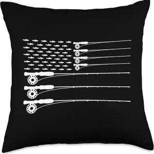 American Flag Fly Fishing Rod Trout Patriot Men T shirt Gift Throw Pillow