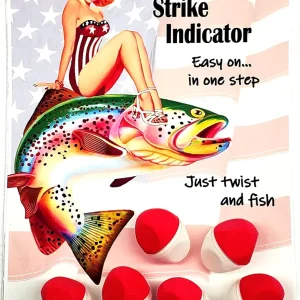 American Strike Indicator - Fly Fishing Line Float. Easy-on Unified Design - Zero Parts to Drop and Lose... Just Twist and Fish. Aerodynamic. Tactile Finger-Grip Shape. Red and White