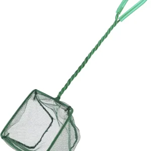 Aquarium Fish Net with Braided Metal Handle Square Net with Soft Fine Mesh Sludge Food Residue Wastes Skimming Cleaning Net for Fish Tanks Small Koi Ponds and Pools