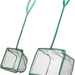 Aquarium Fish Net with Braided Metal Handle Square Net with Soft Fine Mesh Sludge Food Residue Wastes Skimming Cleaning Net for Fish Tanks Small Koi Ponds and Pools