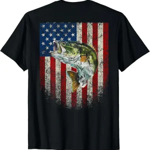 (Art onBack) American Flag Bass Fish Fishing T-Shirt