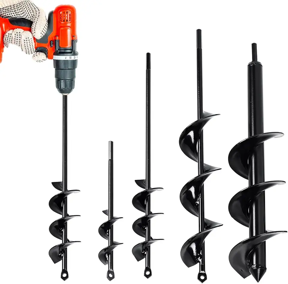 Auger Drill Bit for Planting 4 Pack, Garden Ground Earth Spiral 3/8" Hex Drive Drill, Easy Bulb Post Hole Digger Flowers, Metal Bedding Digging Plant Rapid Planter Tool