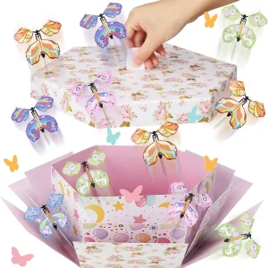Auidy_6TXD Butterfly Explosion Gift Box, Flying Butterfly Surprise Gift Box 5.7x5.7x5.5 inches, DIY Exploding Surprise Flying Butterfly Gift Box for Gift, Birthday, Wedding, Party, Anniversary