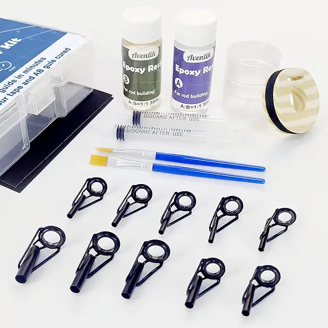 Aventik Fishing Rod Tip Repair Kit Complete with Rod Building Supplies, Glue, Wrapping Thread, Tips Top Eyelet Replacements for Fishing Pole Repair Kit