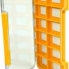 Aventik Waterproof Fly Fishing Boxes Supper Slim Transparent Plastic Easy Grip Foams Multi Magnetic Compartments Fishing Tackle Storage Trags 7.36"X4.02"X0.63"(Orange-H046L12C)