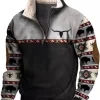 Aztec Cowboy Mens Hoodie Vintage Graphic Western Hoodies Casual Long Sleeve Quarter Zip Pullover with Pocket