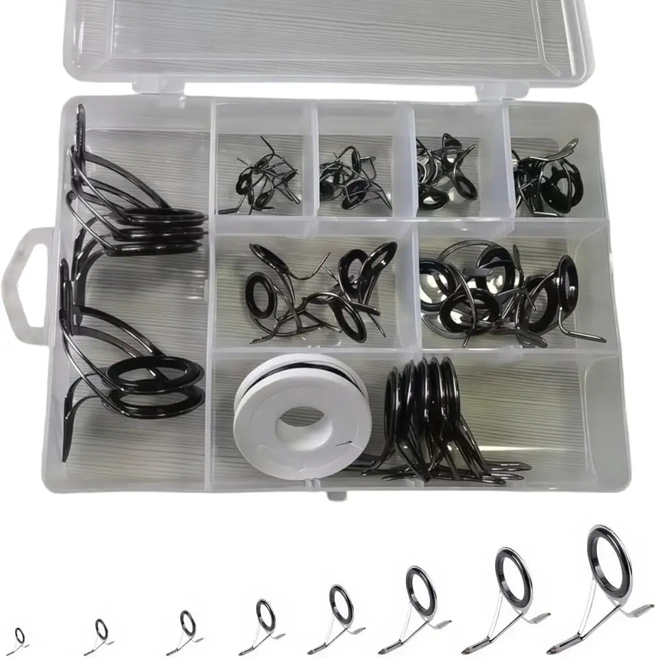 Baitcasting Rod Guide Repair Kit � 8 Sizes (5 Each) | Stainless Steel Frames with Ceramic Inserts � Fishing Pole Eyelets Replacement Kit for Freshwater and Saltwater Fishing Rods Repair