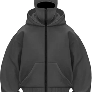 Balaclava Jacket Zip Up Fashion Double Layer Hoodie Hip Hop Outerwear Jacket Y2K Clothing for Men and Women