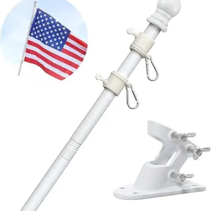 Barcetine 5ft Stainless Steel Flag Pole for House, Tangle Free Design with Two-Position Bracket, White, for 3x5 American Flag, Outdoor Use