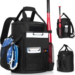Baseball Coaches Bag Fits 6 Gallon Ball Bucket, Baseball Bucket Bag with Backpack and Shoulder Straps